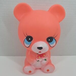 Vintage Pink Bear Squeak Toy Retro Kitsch Rubber Vinyl Figure 7 Inch